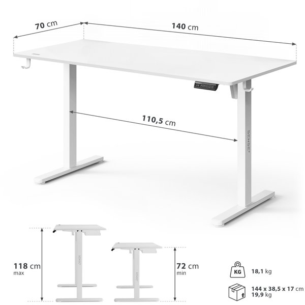 SENSE7 NOJO Light Ηλεκτρικό Γραφείο με Ρύθμιση Ύψους, 140x70 εκ., Λευκό