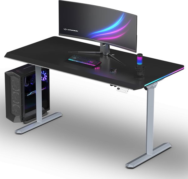 Ultradesk Quest Gaming Desk, Ηλεκτρικό Γραφείο με Ρύθμιση Ύψους 72-120cm, Επιφάνεια 140x70cm, Γκρι-Μαύρο
