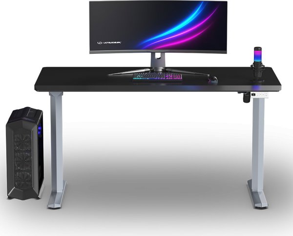 Ultradesk Quest Gaming Desk, Ηλεκτρικό Γραφείο με Ρύθμιση Ύψους 72-120cm, Επιφάνεια 140x70cm, Γκρι-Μαύρο