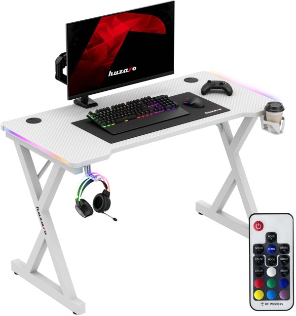Huzaro Hero 2.3 Gaming Γραφείο με Φωτισμό RGB, Λευκό