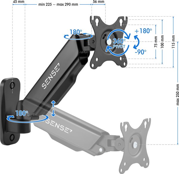 SENSE7 HANG WALL Βάση Τοίχου για Οθόνη 17"-32" με VESA 75x75mm