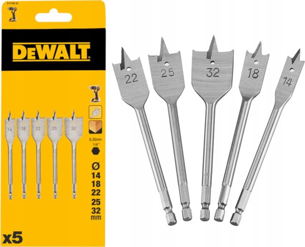 DeWalt Σετ Επίπεδα Τρυπάνια Ξύλου 5 Τεμαχίων