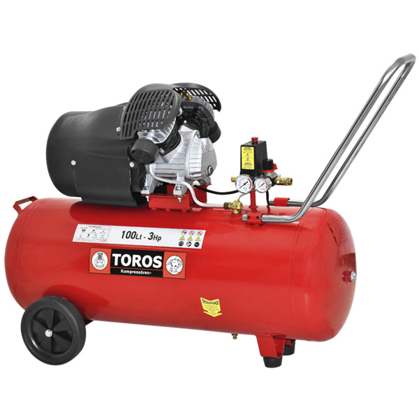 Αεροσυμπιεστής TOROS 100lt 3HP 230V, Μονομπλόκ Ελαιολίπαντος με Δικύλινδρη Κεφαλή Τύπου V (40139)